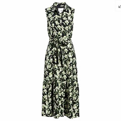 Sam Edelman Black/Ivory Floral Collared Button Sleeveless Maxi Dress Pockets 6