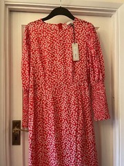 New Never Fully Dressed Red & White Floral Design Midi Delores Dress,UK12
