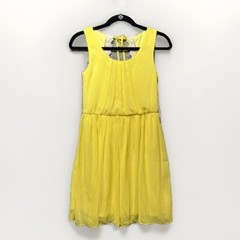 Papaya Dress Womens Small Yellow Sleeveless Flowy Pleated Gathered Waist Chiffon