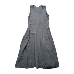 WoolOvers Pinafore Linen Maxi Dress US 8 UK 12 Dusty Blue Lagenlook Pockets