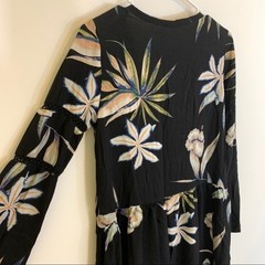 ROXY Floral Print Black Split Neck Shift Dress Boho XS