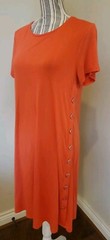 Spence Womens Large T- Shirt Knit Dress Coral Short Sleeves Midi Side Buttons