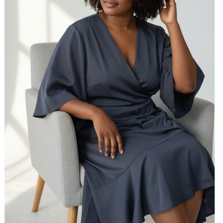 Standards & Practices Wrap Dress Womens 1X Black Bell Sleeve LBD