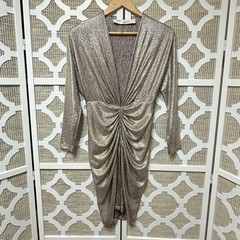 IRO Cilty Gold Metallic Lamé Plunge Mini Dress Womens XS / 34 Party Bodycon Sexy
