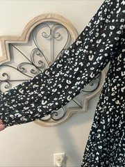 Nine West Georgette Collared Long Sleeve Black Animal Print Pleated Dress XS