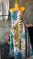 Women&rsquo;s One Size Abstract Halter Backless Tie Maxi Dress Teal Pink Olive White