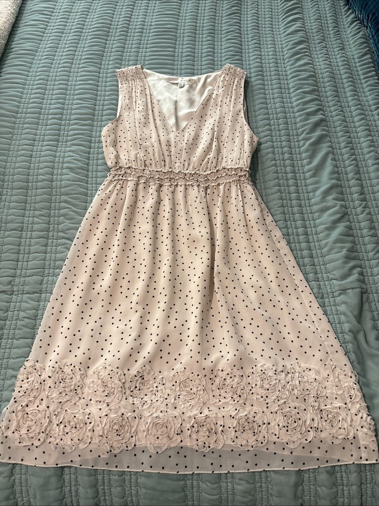 Max Studio Large Women’s Polka Dot With Flower Accents Dress Lined Lightweight