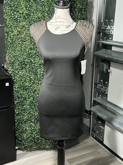 Marilyn Monroe Brand Black Body-Con Gold Beaded/Rivets Cocktail Club Dress XS