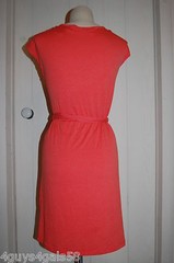 Womens Knit Dress CORAL ORANGE Elast Waist TIE BELT Knee Length S 4-6