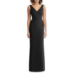Social Bridesmaids Women Black Chiffon V-Neck Back Tie Trumpet Gown Size US 8R