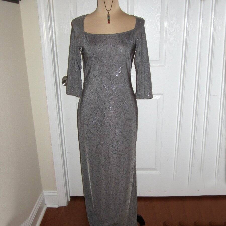Vintage Metamorphosis Gray/silver Shimmer Formal Gown Medium Stretch 3/4 Sleeve