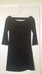 Express new black polyester nylon 3/4 sleeves embellished dress XS extra small