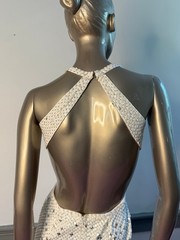 Cache White Sequin Open Back Formal Gown Dress Size 6 Altered Prom Gala Evening