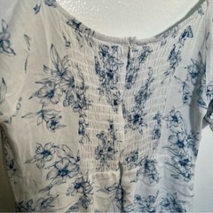 Lottie Moss Women&rsquo;s Size Medium Mini Dress White Blue Floral Print Puff Sleeve