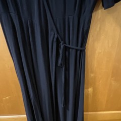 Comfortable Old Navy Black Solid Wrap Dress Short Sleeve Midi Tie Waist Sz L🌵🪸