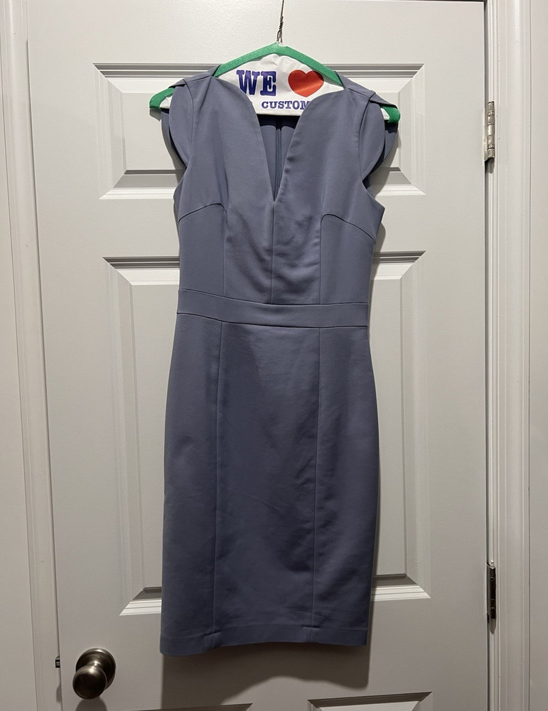 French Connection 2 Blue Solid Sheath Dress Sleeveless V-Neck Knee Length Zip