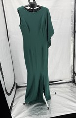 Green Long Sleeve Women Stretch Dress L Sexy One Shoulder Maxi Split Formal NWT