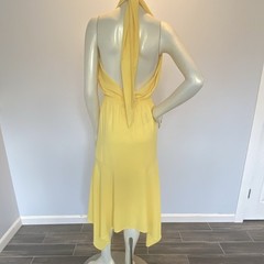 VICI Yellow Halter Backless Open Back Chiffon Midi Dress Pleated XL D-4989