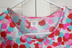 MAHI GOLD $180 Textured Stretch Seashell Shell Print Ruffle Dress Size Medium