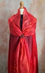 Bespoke Hand Painted Signed Silk Red/Black Tulips Summer Party Dress with Shawl