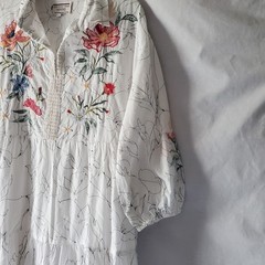 Johnny Was Workshop Embroidered Tiered Dress Size Medium Ruffles Boho Butterfly