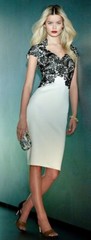 TADASHI SHOJI Black Ivory Guipure Lace Bodice Neoprene Scuba Cocktail Dress 12