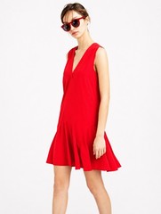 J.CREW Women’s 10 Red Solid V-Neck Sleeveless Pleated Lined Zip Mini Dress