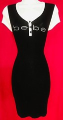 « RARE » BEBE SWAROVSKI CRYSTAL RHINESTONE LOGO BUTTON FRONT DRESS STRETCHY S NWOT