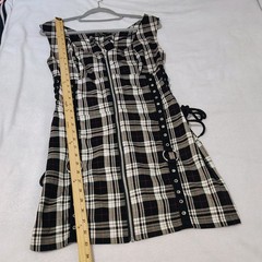 Hell Bunny Size Large Black White Plaid Corset Dress O-Rings Lace Up Sides Back