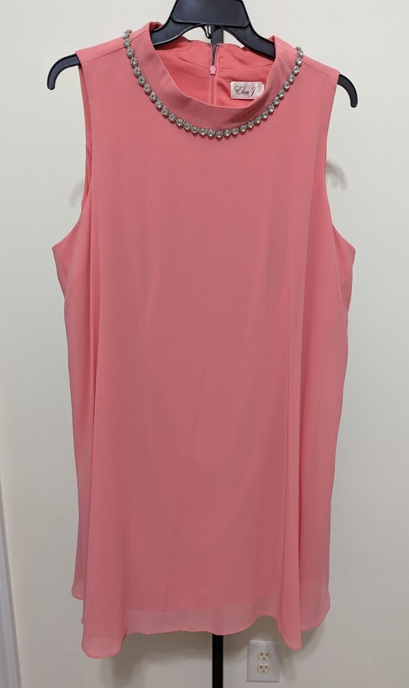 Eliza J Women&rsquo;s Plus Pink Rhinestone Collar Sheath A-Line Shift Dress 20W $188