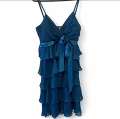 Women’s M Ruby Rox Blue Chiffon V-Neck Layered Ruffle Strappy Fit & Flare Dress