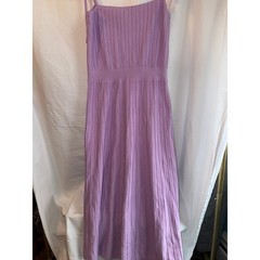 Lavender Ribbed Knit Tie Shoulder Midi Dress Purple Pleated Skirt Small