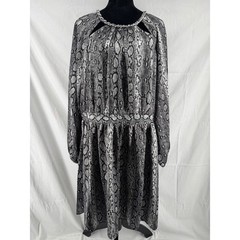 Michael Michael Kors Snake Print Chain Neck Cut Out Dress Grey Black 2X