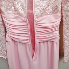 Vintage Talbots AJ Bari Pink Lace Sequin Ruched Waist Long Sleeve Formal Dress