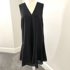 J Crew Dress Womens Size 12 Black Sleeveless V Neck Flounce Hem Side Zip Lined