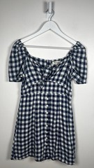 Madewell Size 2 Blue Gingham Tie-Front Cotton above Knee Swing Dress