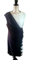 Carmen Marc Valvo Black & Ivory Cinch & Side Ruffle Knee Length Sheath Dress XL
