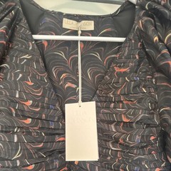 Ulla Johnson Black Abstract Mini Dress 4 Square Neck Puff Short Sleeve Smocked