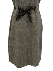 Brown Knee Length Sheath Dress Sz 8 M Belted Bow Waist Career Office Spring Twee