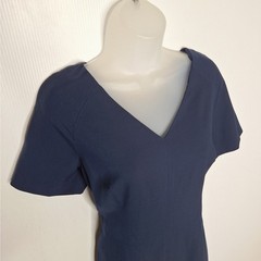 Banana Republic Lightweight Stretch Wool Sheath Dress 12 Navy V Neck Career