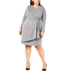 NY Collection Womens Plus Size 1XP Silver 3/4 Sleeve Surplice Wrap Dress NEW