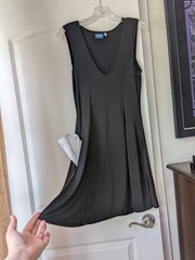 L Elhoffer Essentials Black Slip Dress Solid Pockets Sleeveless Nylon Spandex