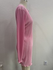 SHEIN Pink Pleated Ribbed Bodycon Mini Dress Long Sleeve NWT Large