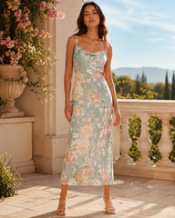 NWT Abercrombie & Fitch Cowl Neck Slip Maxi Dress Satin Floral Women&rsquo;s Size XL