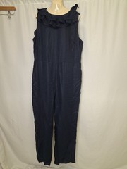 LAURA ASHLEY Women&rsquo;s Jumpsuit Navy Blue Ruffle Pockets Sleevless UK20 e5388
