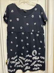 M. Max XL Blue Starfish Coastal Beach Elastic Tie Waist Dress 100% Cotton