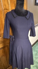 MIUSOL Women&rsquo;s S Navy Solid Fit & Flare Collared 3/4 Sleeve Knee Stretch Zip