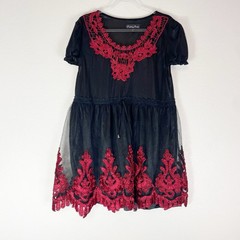 Pretty Angel Dress Large Mini Boho Black Red Silk Blend Dark Romantic Gothic L