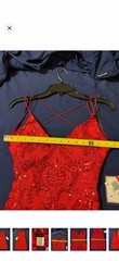 B. Darlin Red Sequin Mesh Bodycon Mini Dress XS V-Neck Strappy Lined