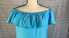 NEW Tommy Bahama Blue Linen Blend Off Shoulder Dress with Pockets Size XS